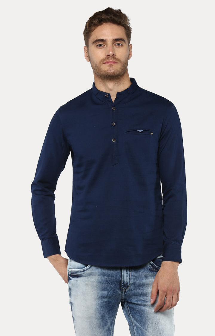 Spykar Men Blue Solid Slim Fit Casual Shirt