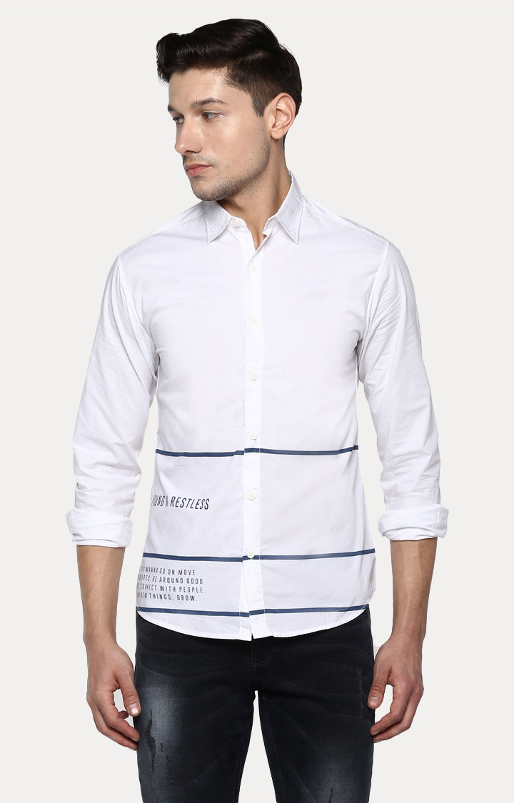 Spykar Men White Striped Slim Fit Casual Shirt