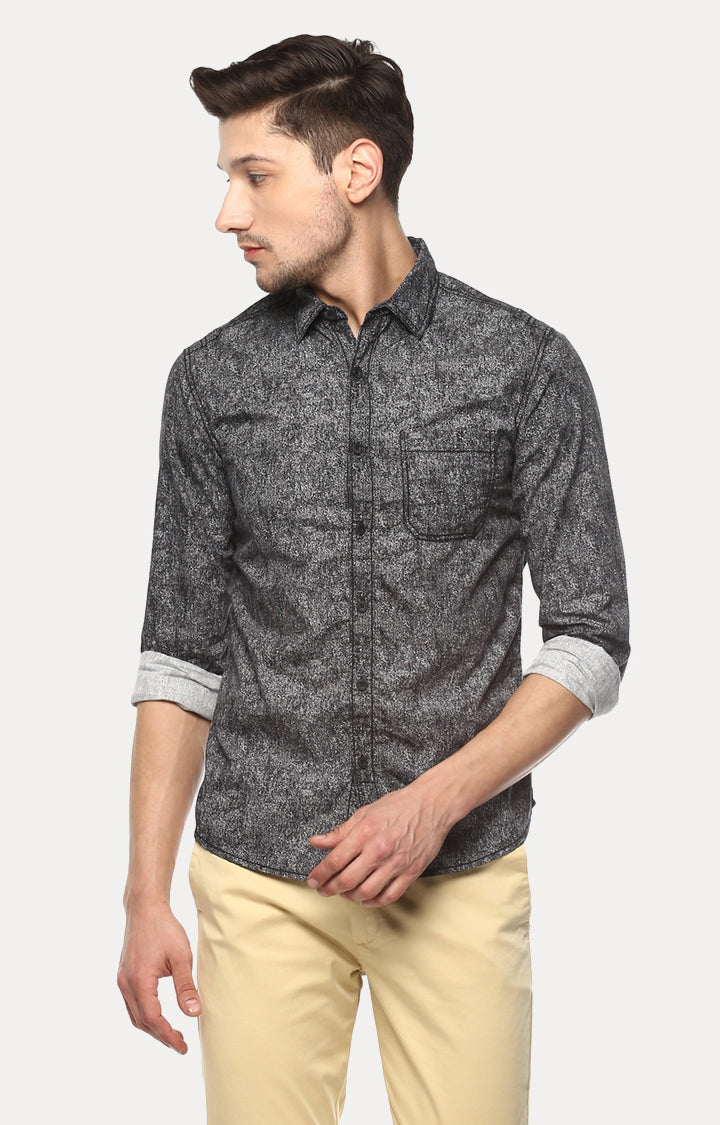 Spykar Men Black Printed Slim Fit Casual Shirt