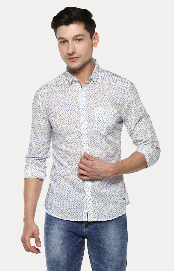 Spykar Men White Printed Slim Fit Casual Shirt