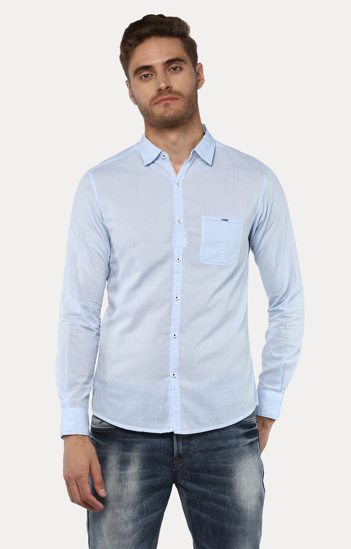 Spykar Men Light Blue Striped Slim Fit Casual Shirt