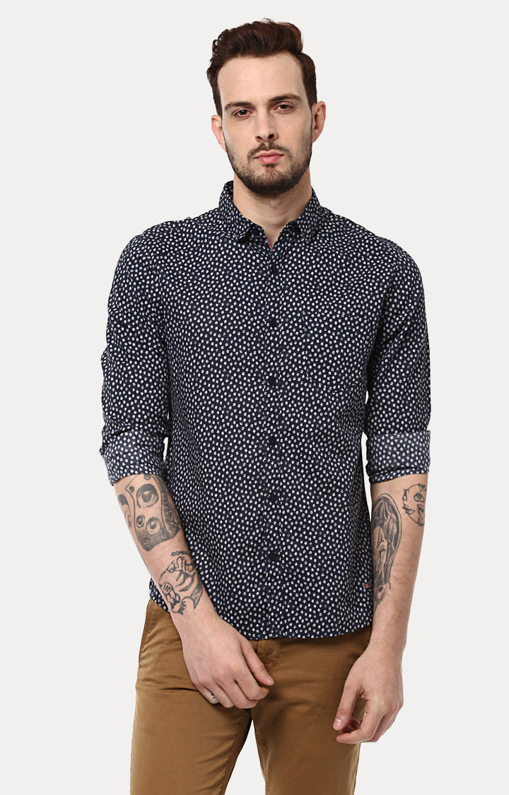 Spykar Men Navy Printed Slim Fit Casual Shirt