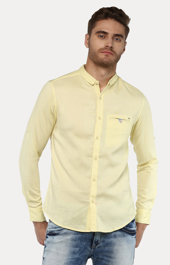 Spykar Men Yellow Solid Slim Fit Casual Shirt