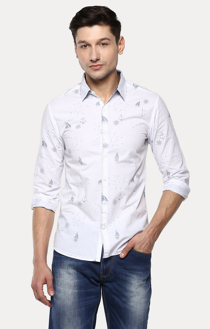 Spykar Men White Printed Slim Fit Casual Shirt