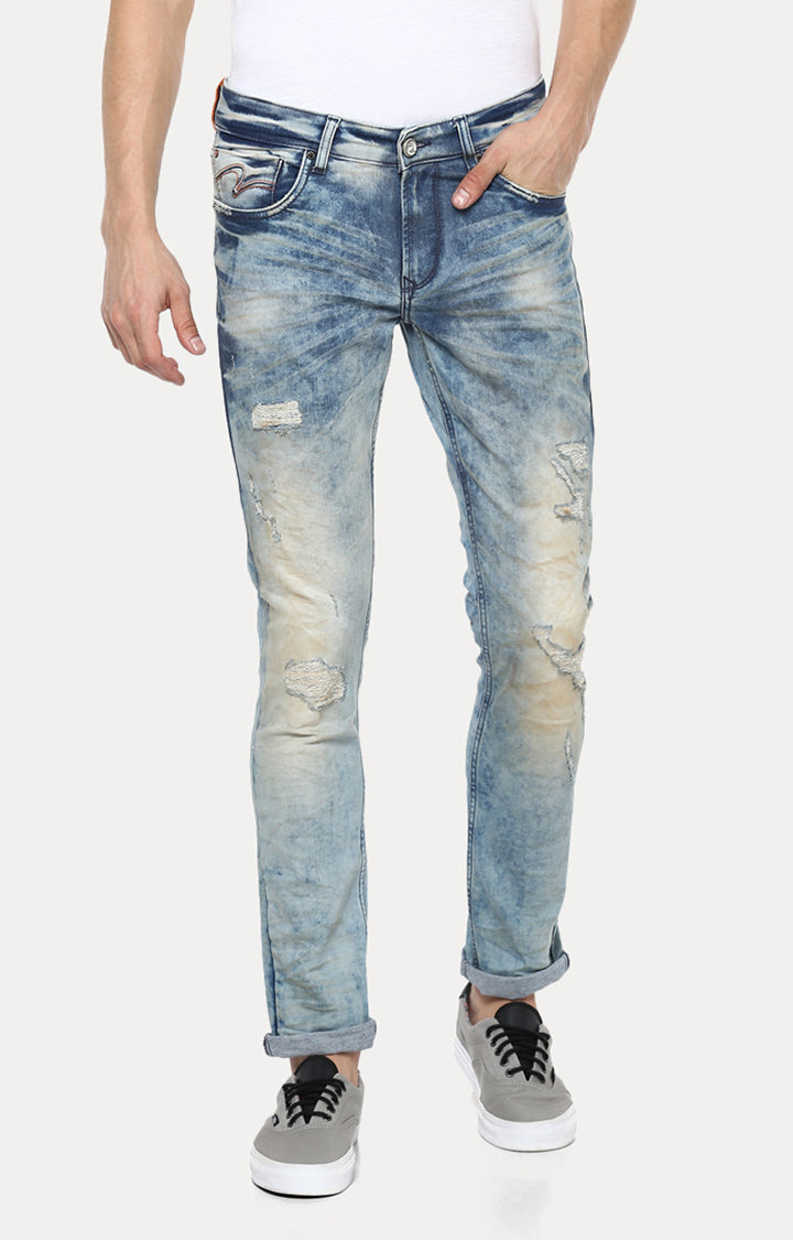 Spykar Men Blue Cotton Slim Fit Narrow Length Jeans (Ynr)