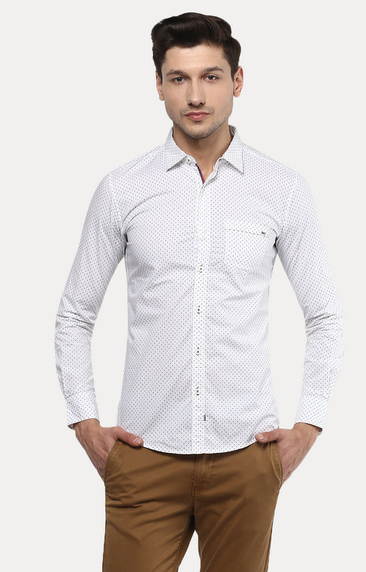 Spykar Men White Printed Slim Fit Casual Shirt