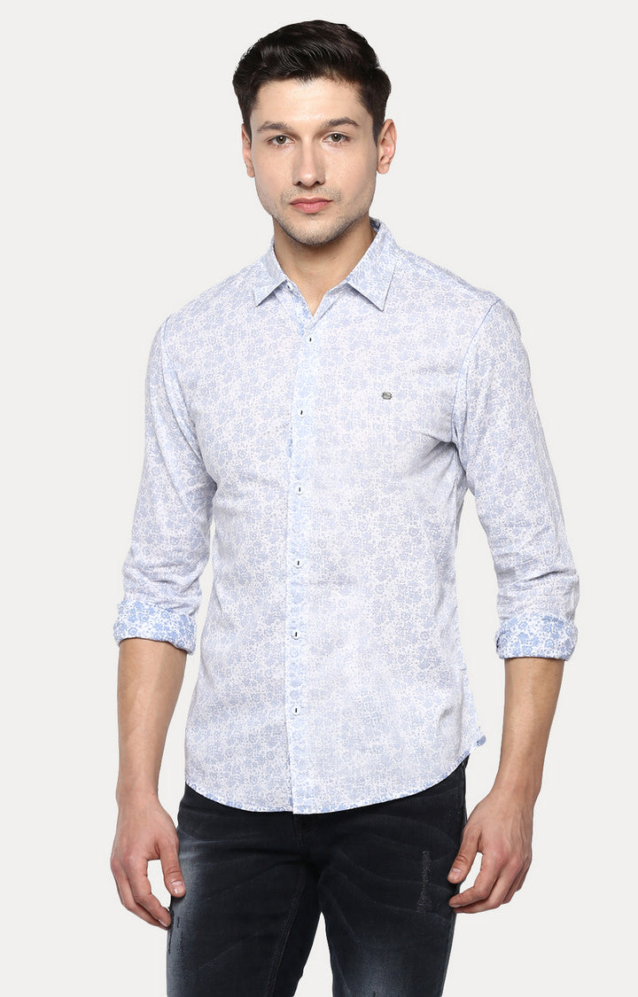 Spykar Men Blue Printed Slim Fit Casual Shirt