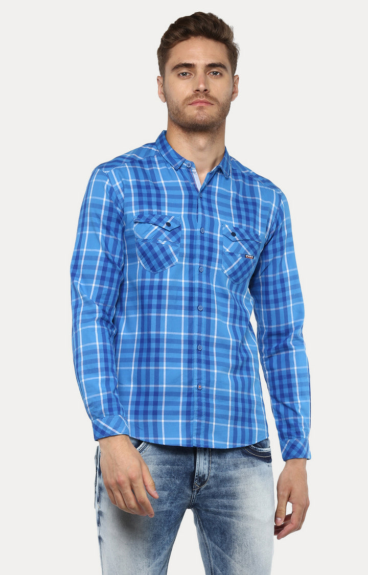 Spykar Men Blue Checked Slim Fit Casual Shirt