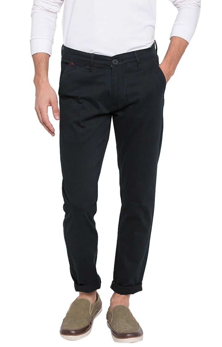 Spykar Men Blue Cotton Slim Fit Casual Trousers