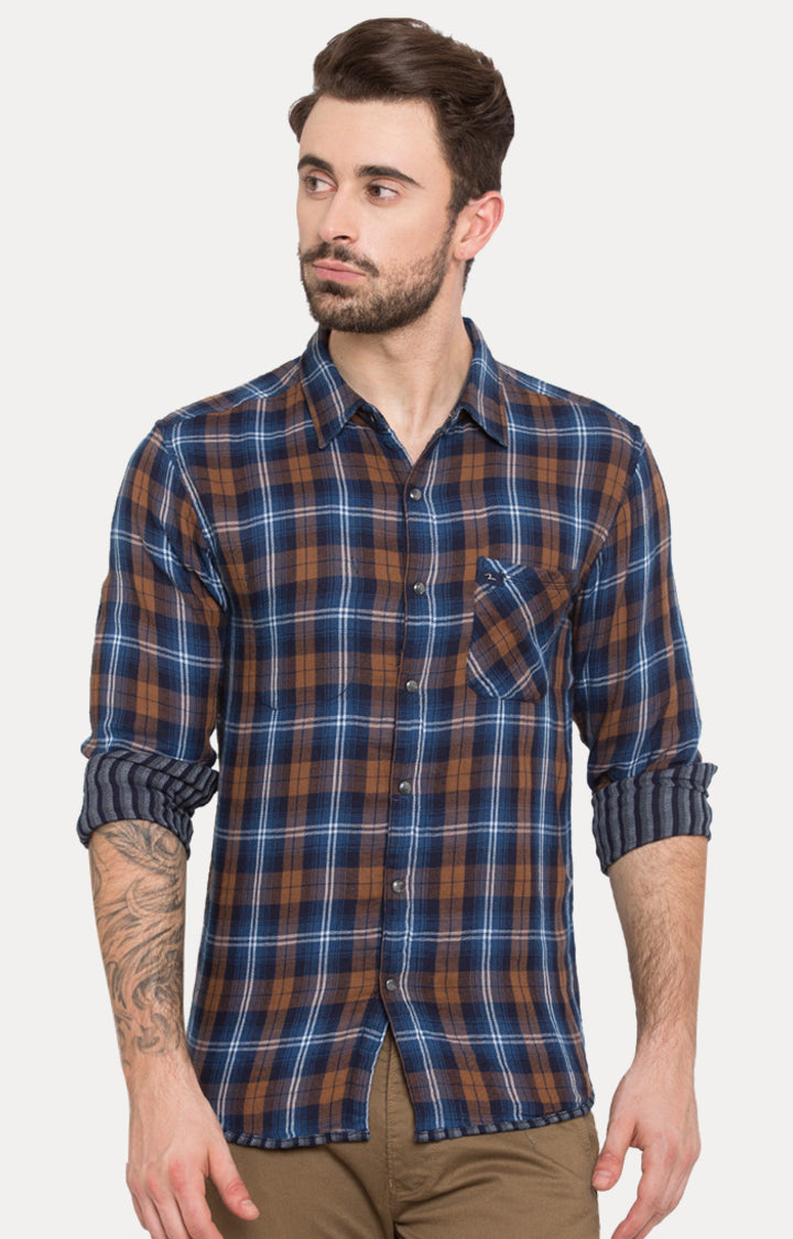 Spykar Slim Fit Men Blue Cotton Casual Shirt