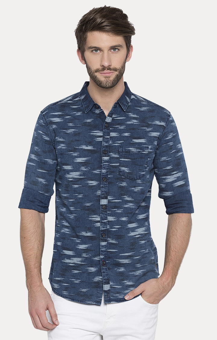 Spykar Men Blue Printed Slim Fit Casual Shirt