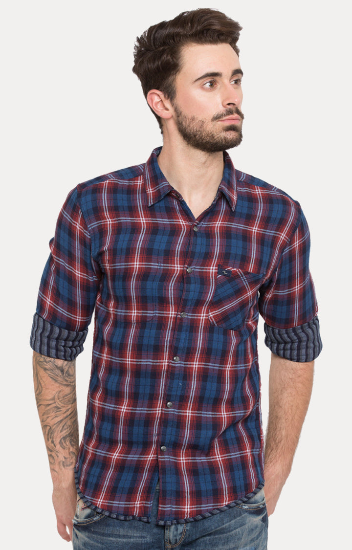 Spykar Men Red Checked Slim Fit Casual Shirt