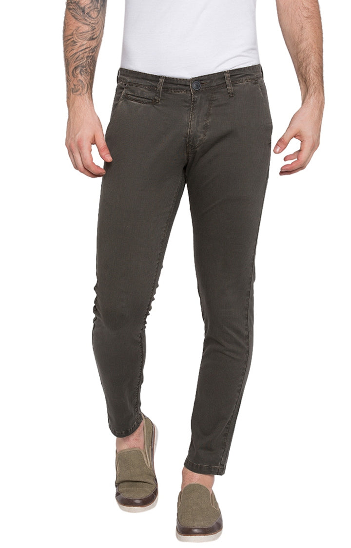 Spykar Men Grey Cotton Slim Fit Casual Trousers