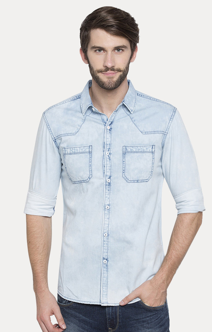 Spykar Men Blue Cotton Casual Shirt