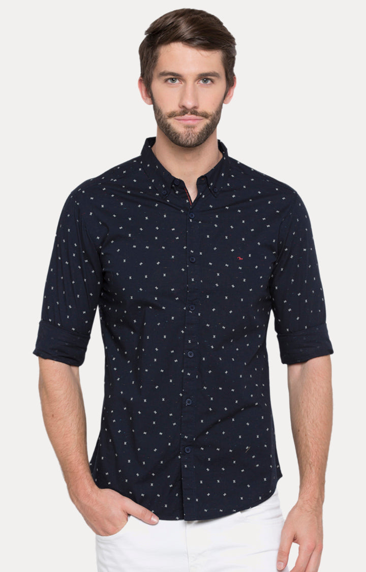 Spykar Men Blue Printed Slim Fit Casual Shirt