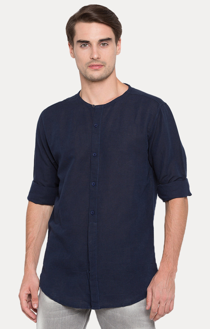 Spykar Men Blue Solid Slim Fit Casual Shirt