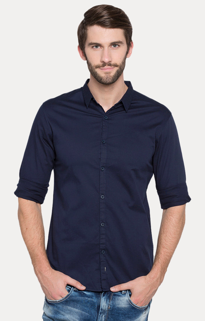 Spykar Men Blue Solid Slim Fit Casual Shirt