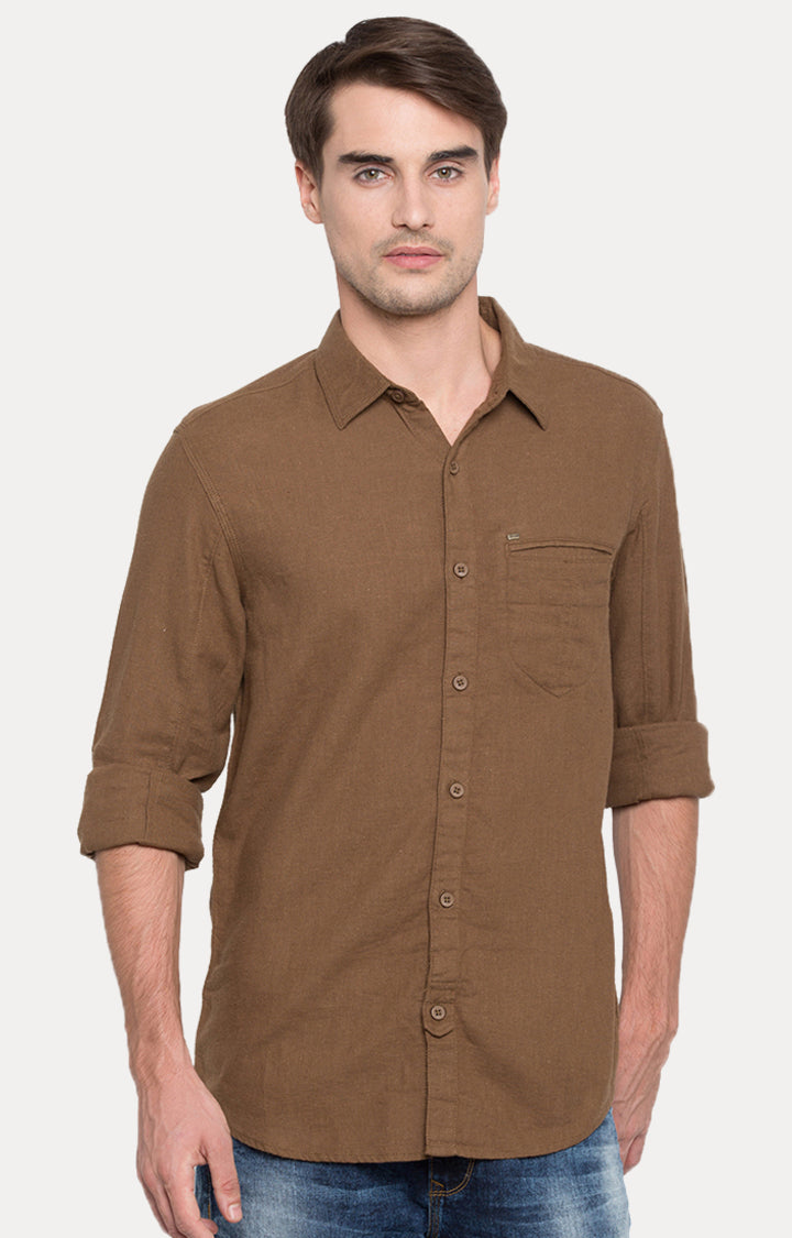 Spykar Men Brown Slim Fit Full Sleeve Casual Shirt