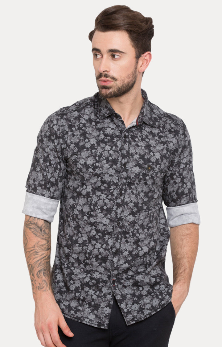 Spykar Men Black Printed Slim Fit Casual Shirt