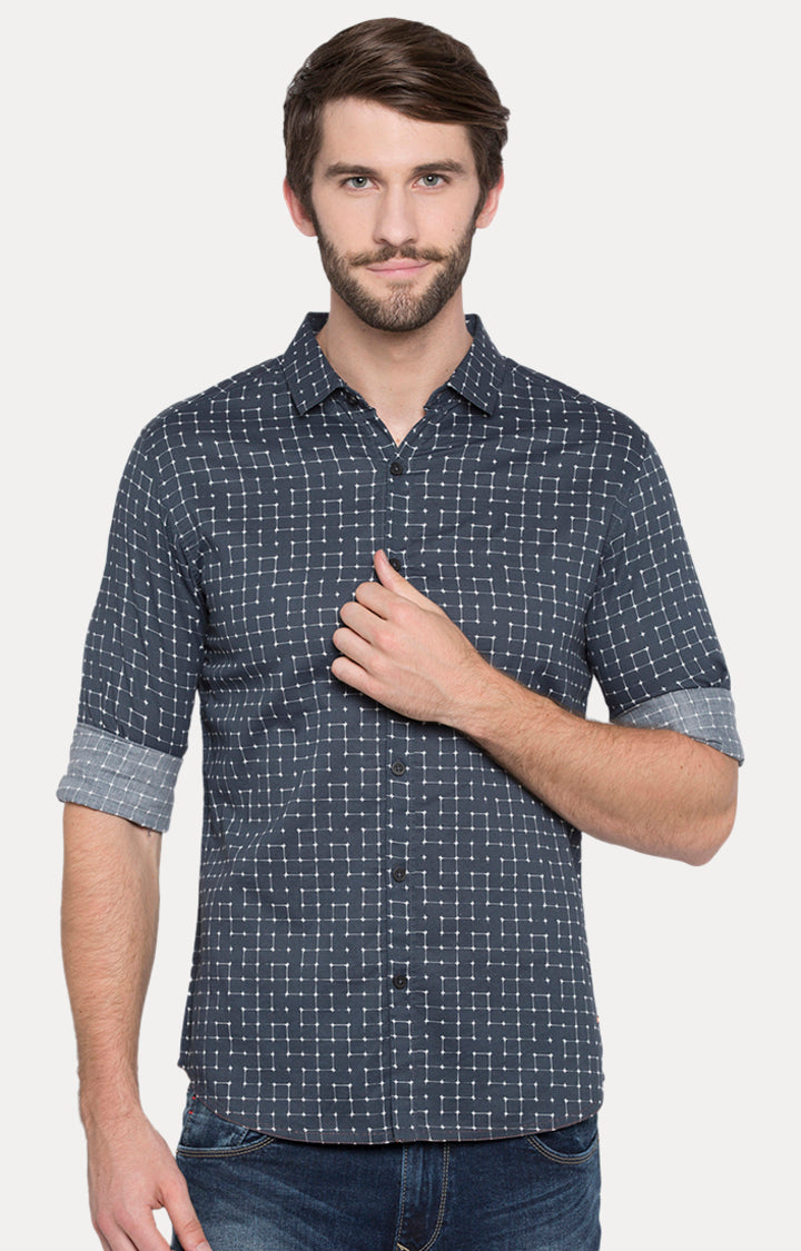 Spykar Men Grey Printed Slim Fit Casual Shirt