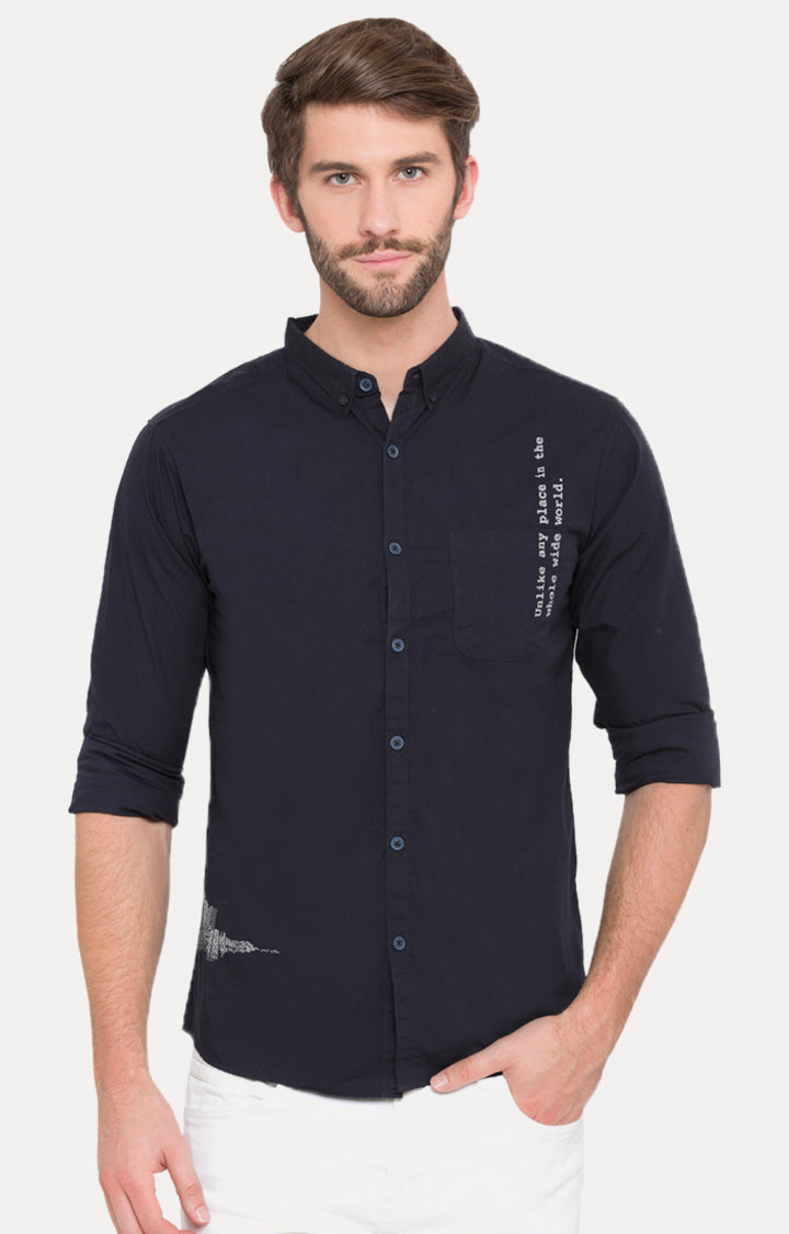 Spykar Men Blue Solid Slim Fit Casual Shirt