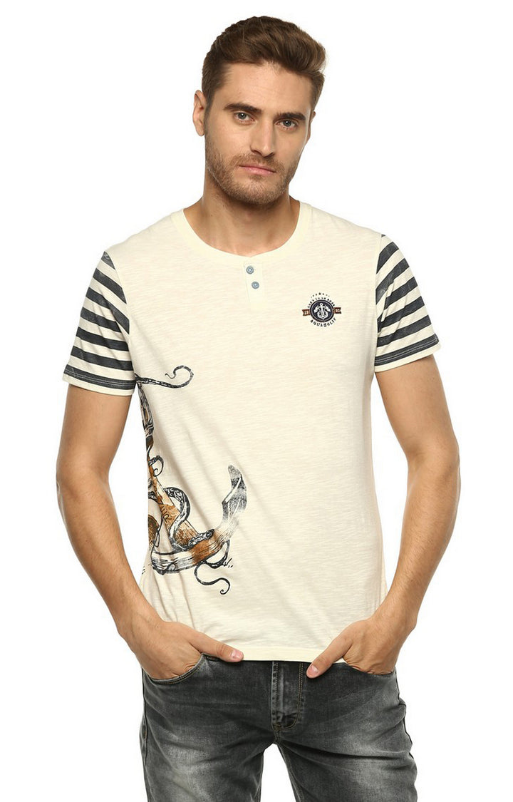 Spykar Men Ecru Printed Slim Fit T-Shirt