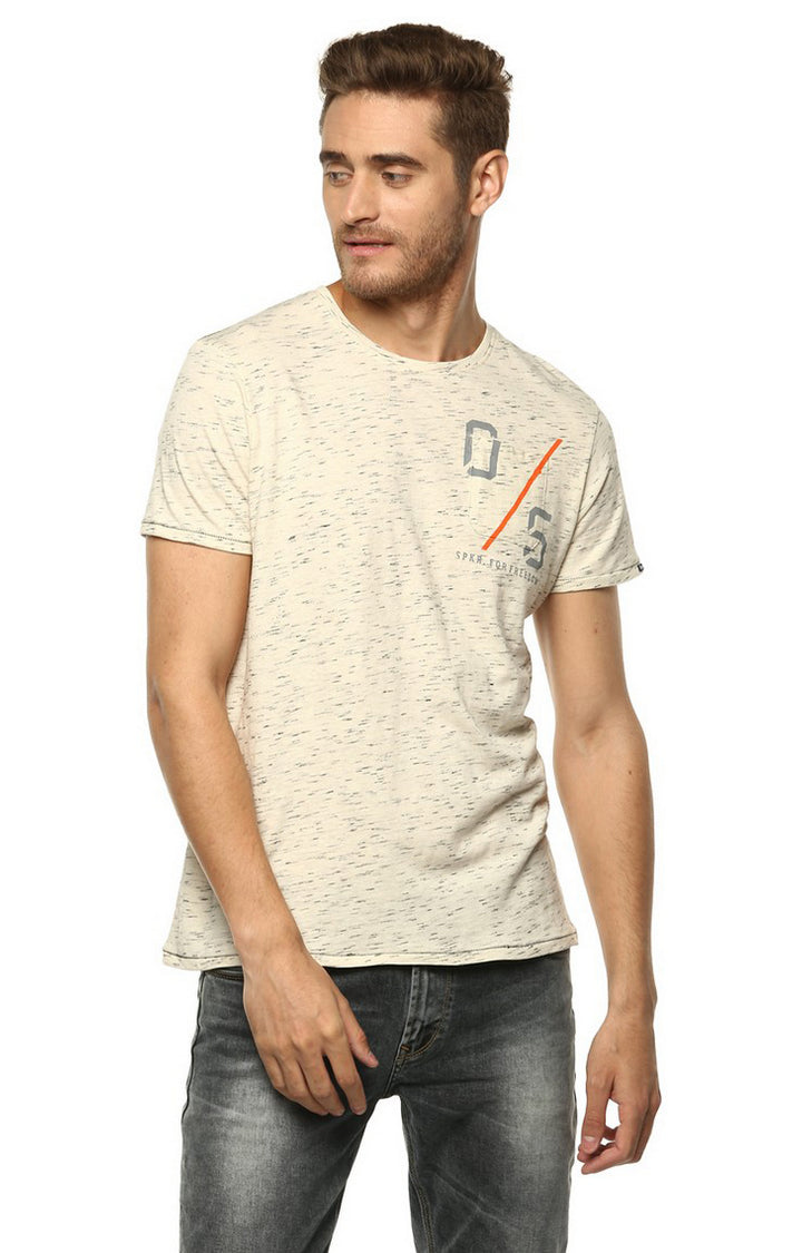 Spykar Men Ecru Printed Slim Fit T-Shirt