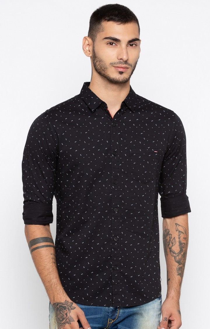 Spykar Men Black Printed Slim Fit Casual Shirt