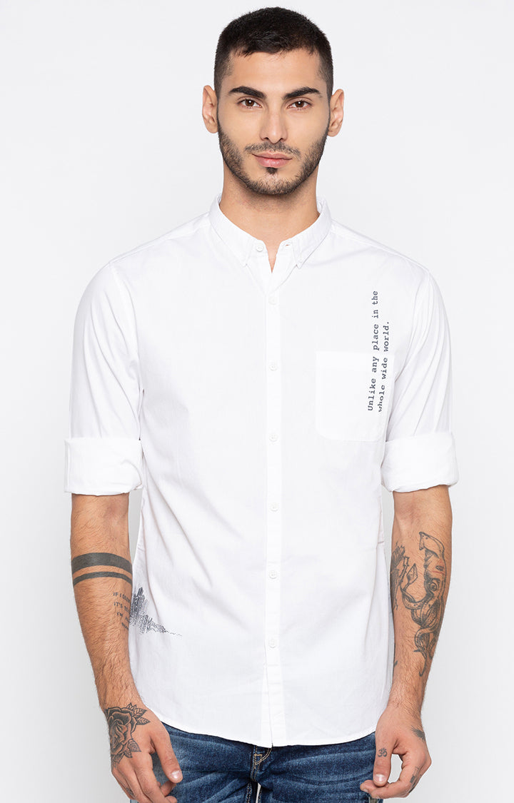 Spykar Men White Solid Slim Fit Casual Shirt