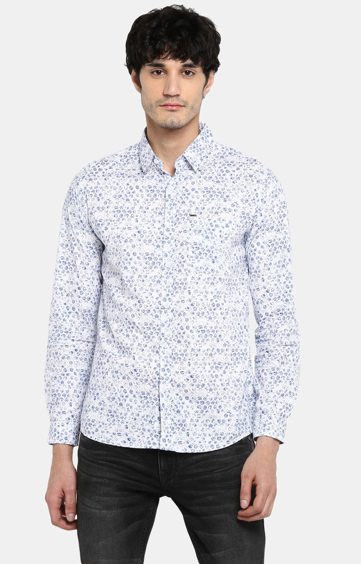 Spykar Men White Printed Slim Fit Casual Shirt