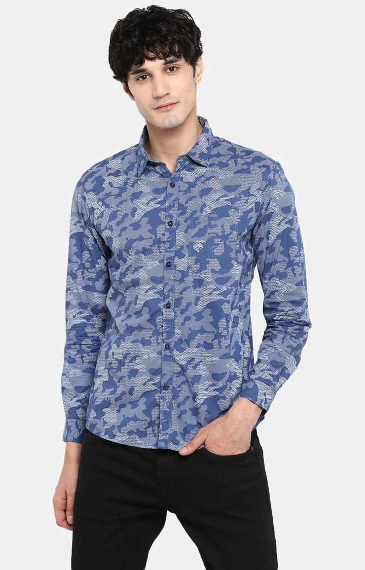 Spykar Men Blue Printed Slim Fit Casual Shirt