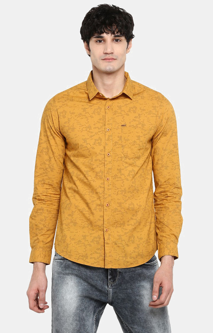 Spykar Men Mustard Printed Slim Fit Casual Shirt