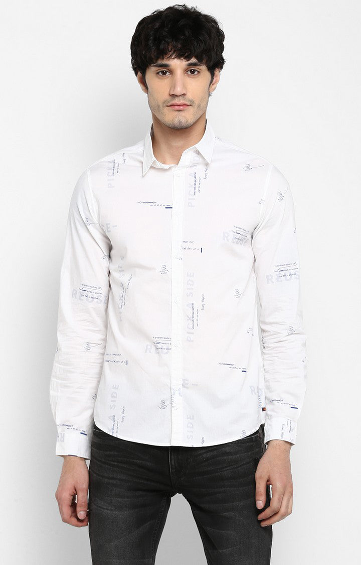 Spykar Men White Printed Slim Fit Casual Shirt