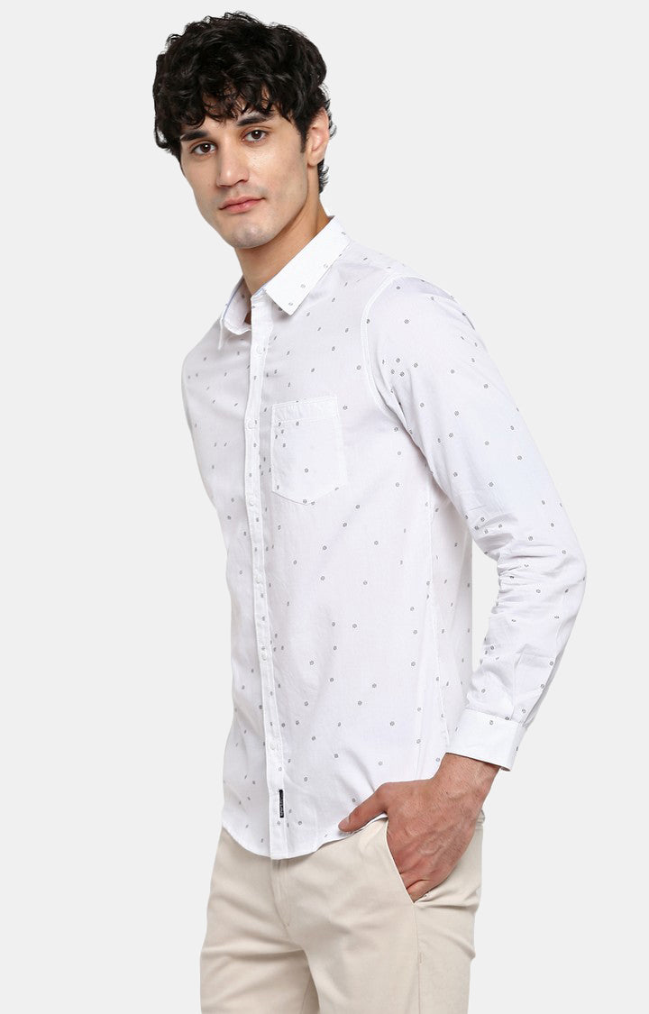 Spykar Men White Printed Slim Fit Casual Shirt