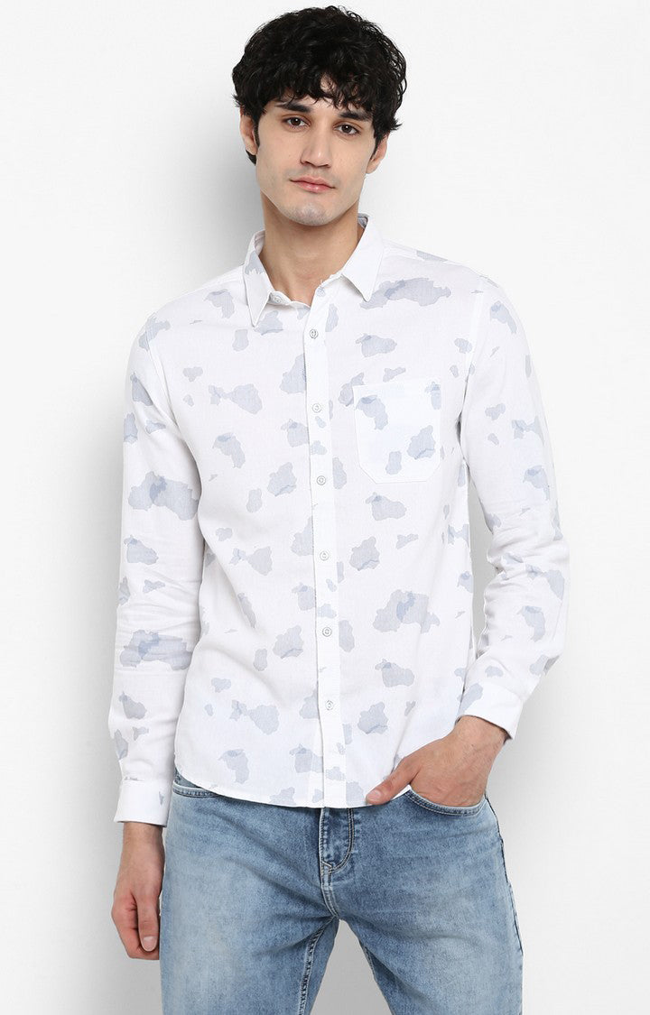 Spykar Men White Printed Slim Fit Casual Shirt