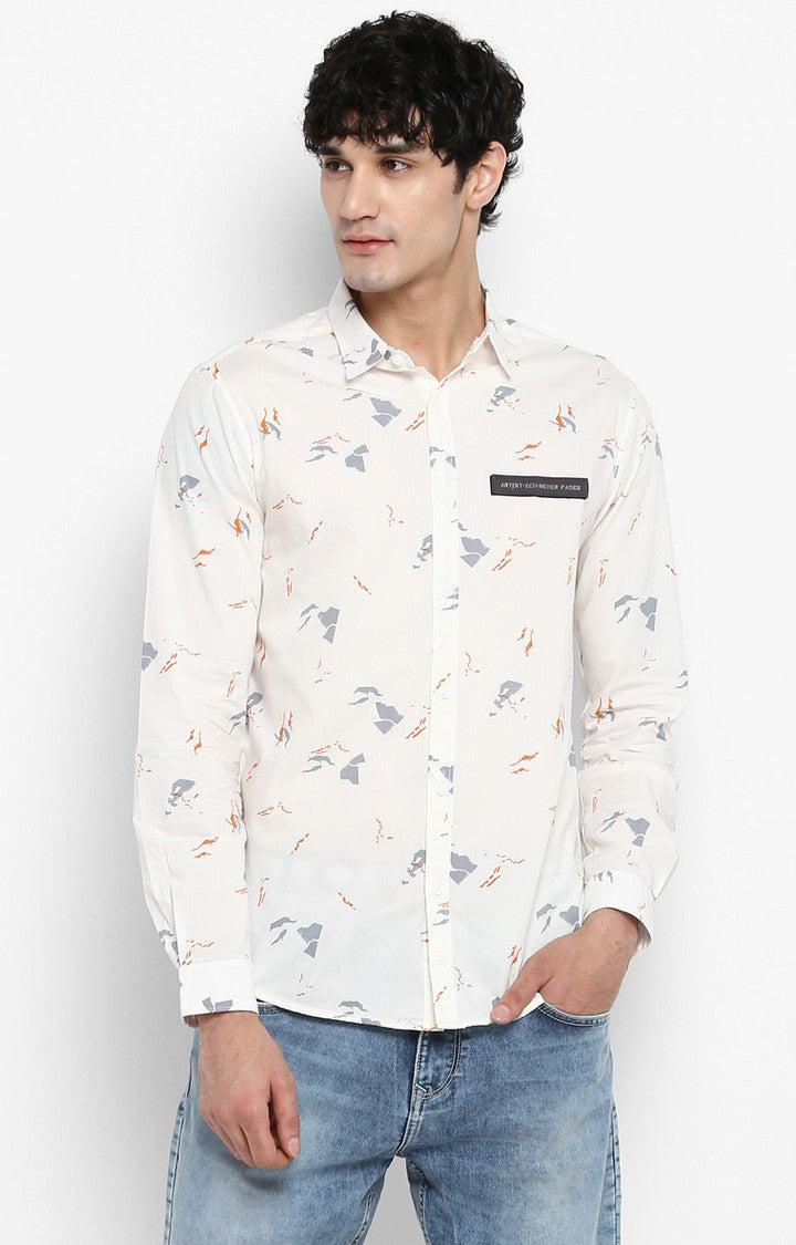 Spykar Men White Printed Slim Fit Casual Shirt