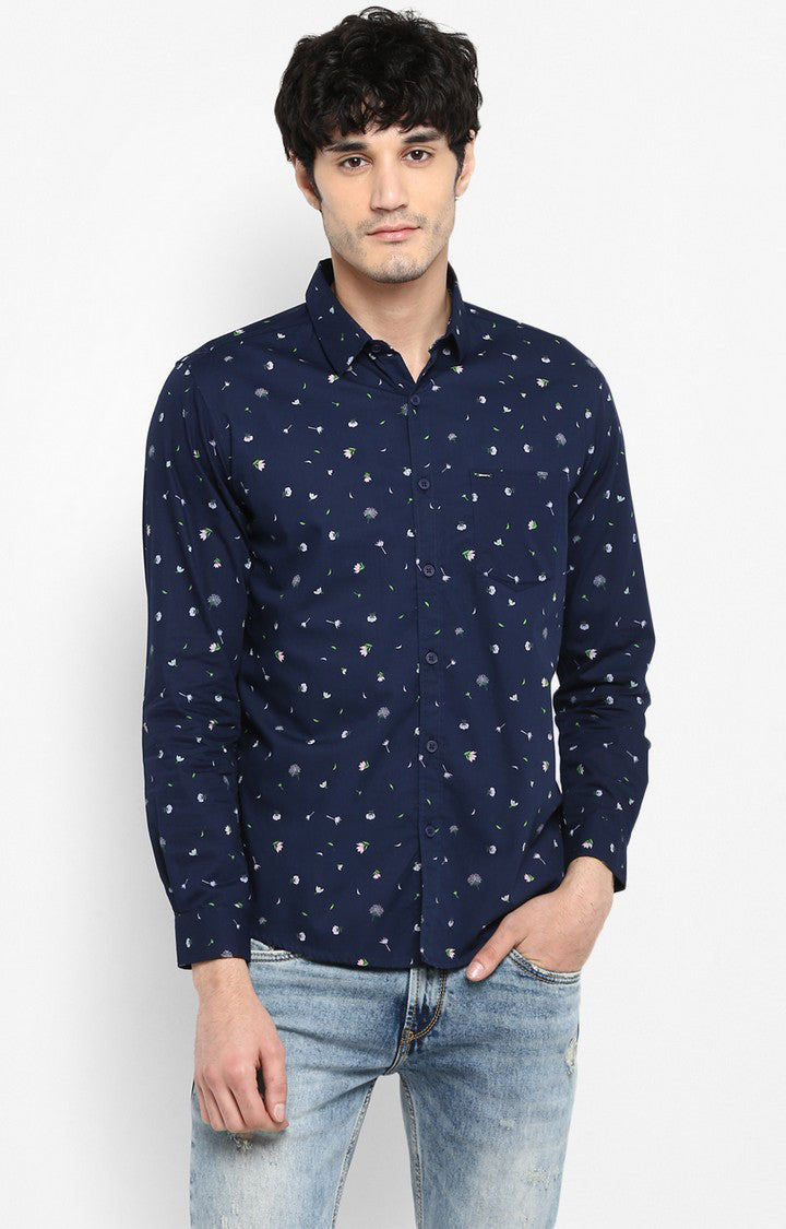 Spykar Men Navy Printed Slim Fit Casual Shirt