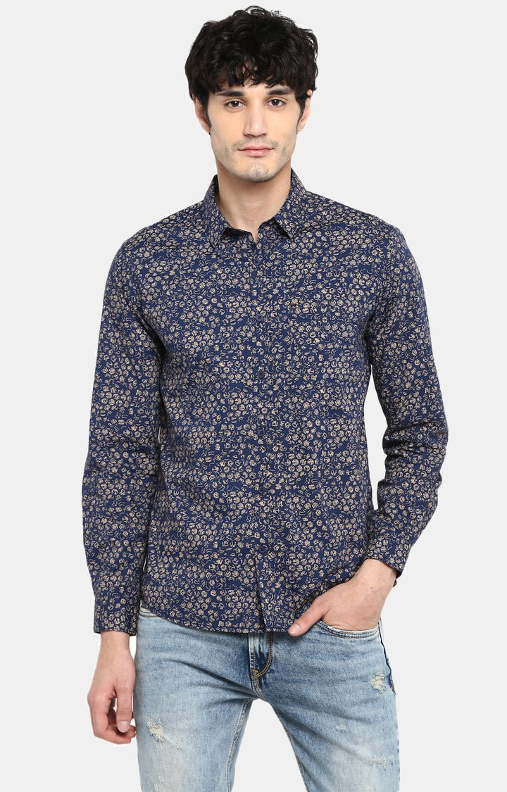 Spykar Blue Cotton Slim Fit Shirts For Men