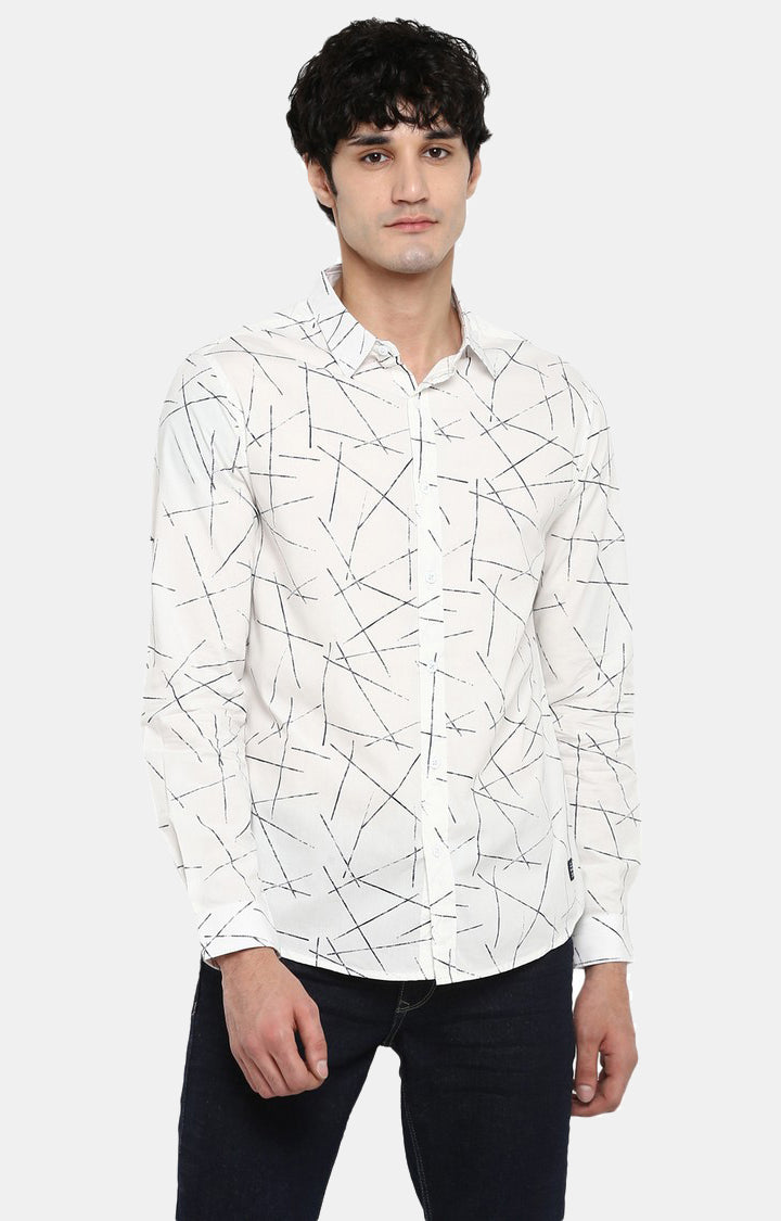 Spykar Men White Printed Slim Fit Casual Shirt