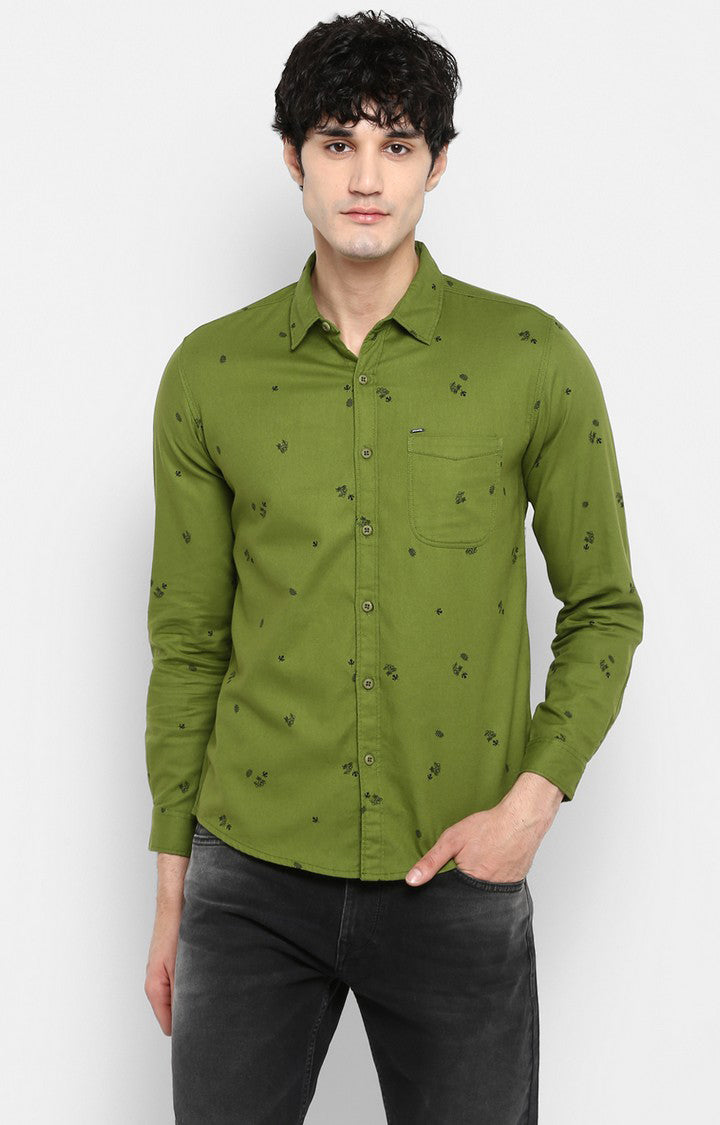 Spykar Men Green Printed Slim Fit Casual Shirt