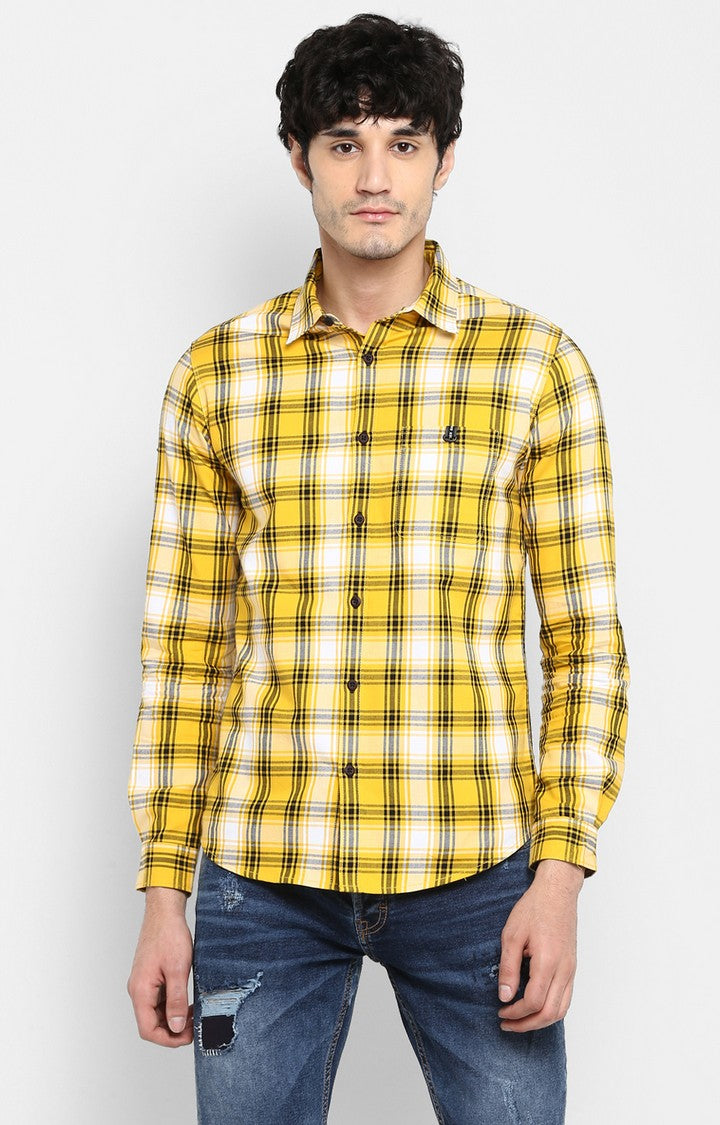 Spykar Men Yellow Checked Slim Fit Casual Shirt