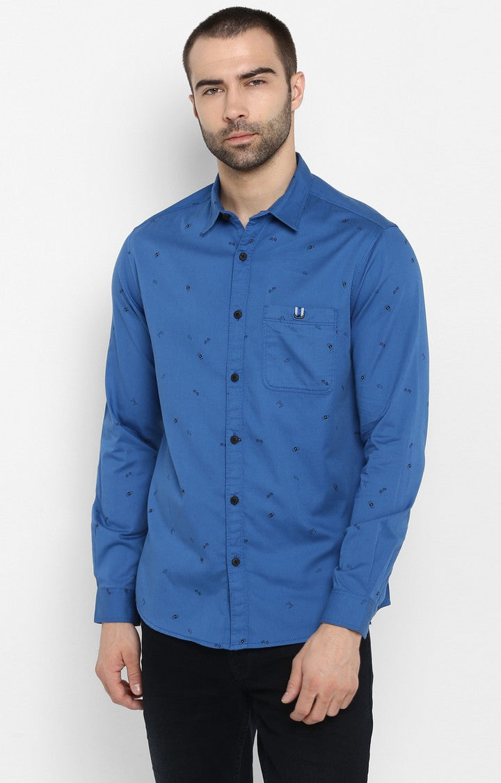 Spykar Men Blue Printed Slim Fit Casual Shirt