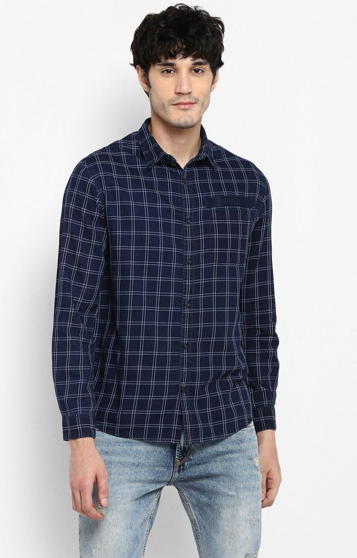 Spykar Men Blue Checked Slim Fit Casual Shirt