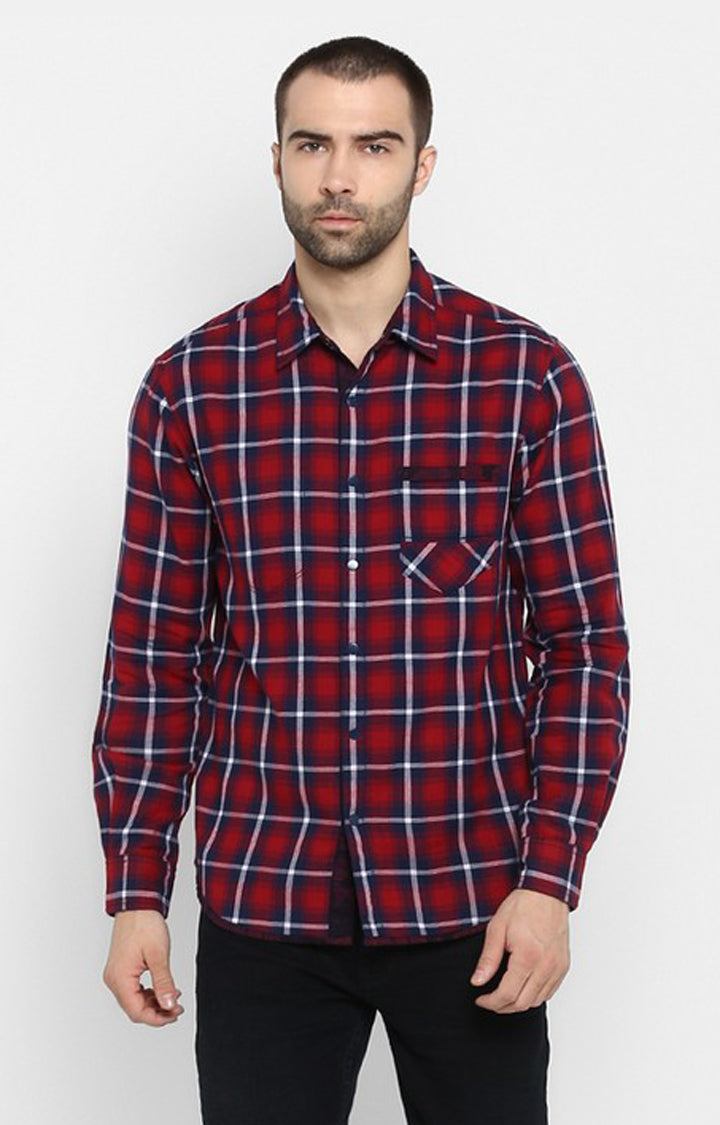 Spykar Men Red Checked Slim Fit Casual Shirt