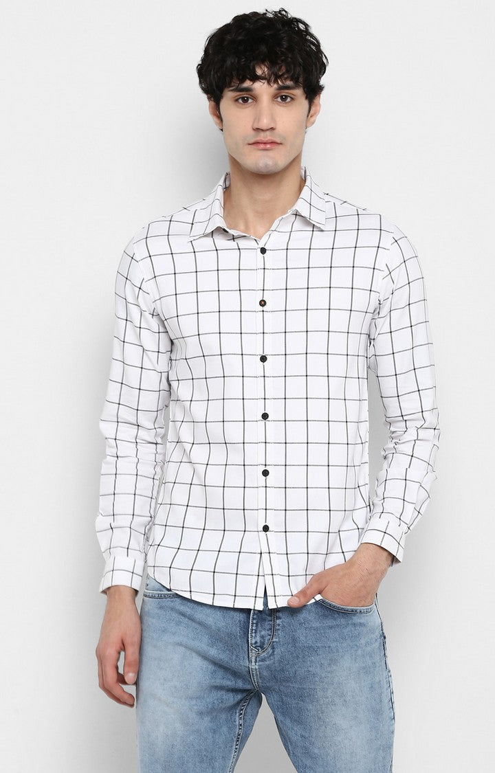 Spykar Men White Checked Slim Fit Casual Shirt