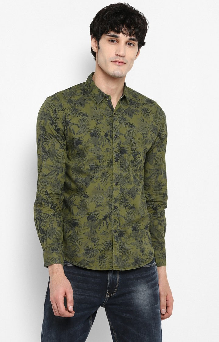 Spykar Men Green Printed Slim Fit Casual Shirt