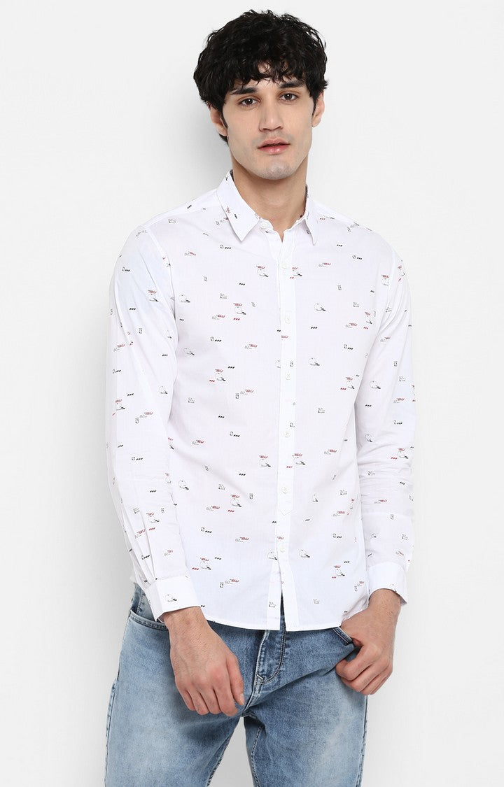 Spykar Men White Printed Slim Fit Casual Shirt