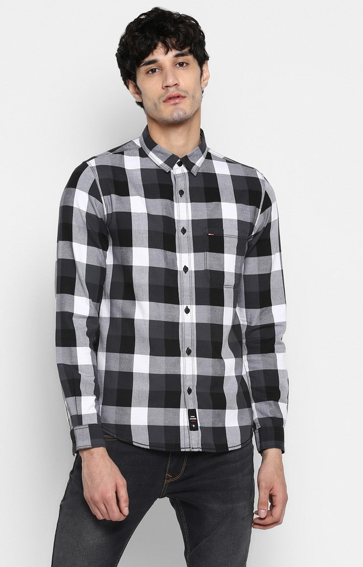 Spykar Men Grey Checked Slim Fit Casual Shirt