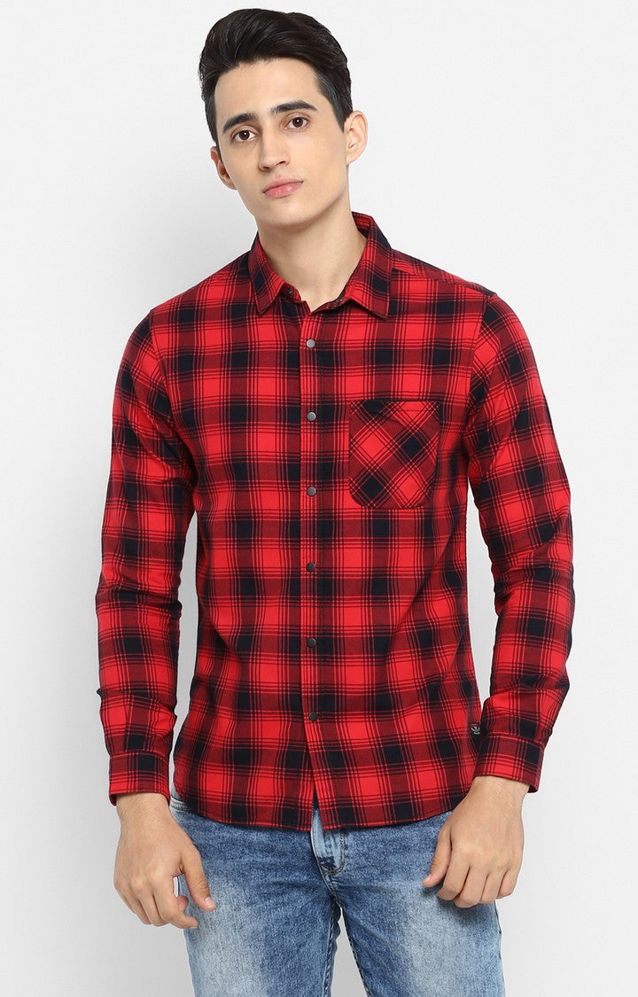 Spykar Men Red Checked Slim Fit Casual Shirt