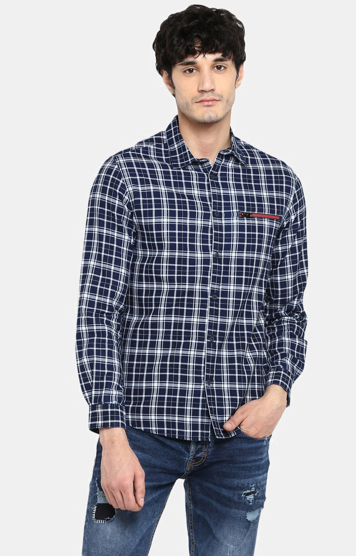 Spykar Slim Fit Men Blue Cotton Casual Shirt